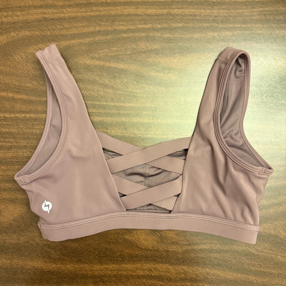 Popflex Mauve Square Neck Crisscross Back Corset Sports Bra - Picture 2 of 4
